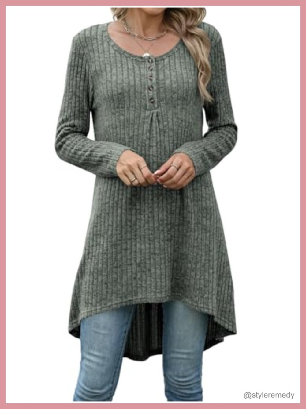 Extra Long Tunic Tops for Leggings High Low Henley Sweater Women Long Sleeve